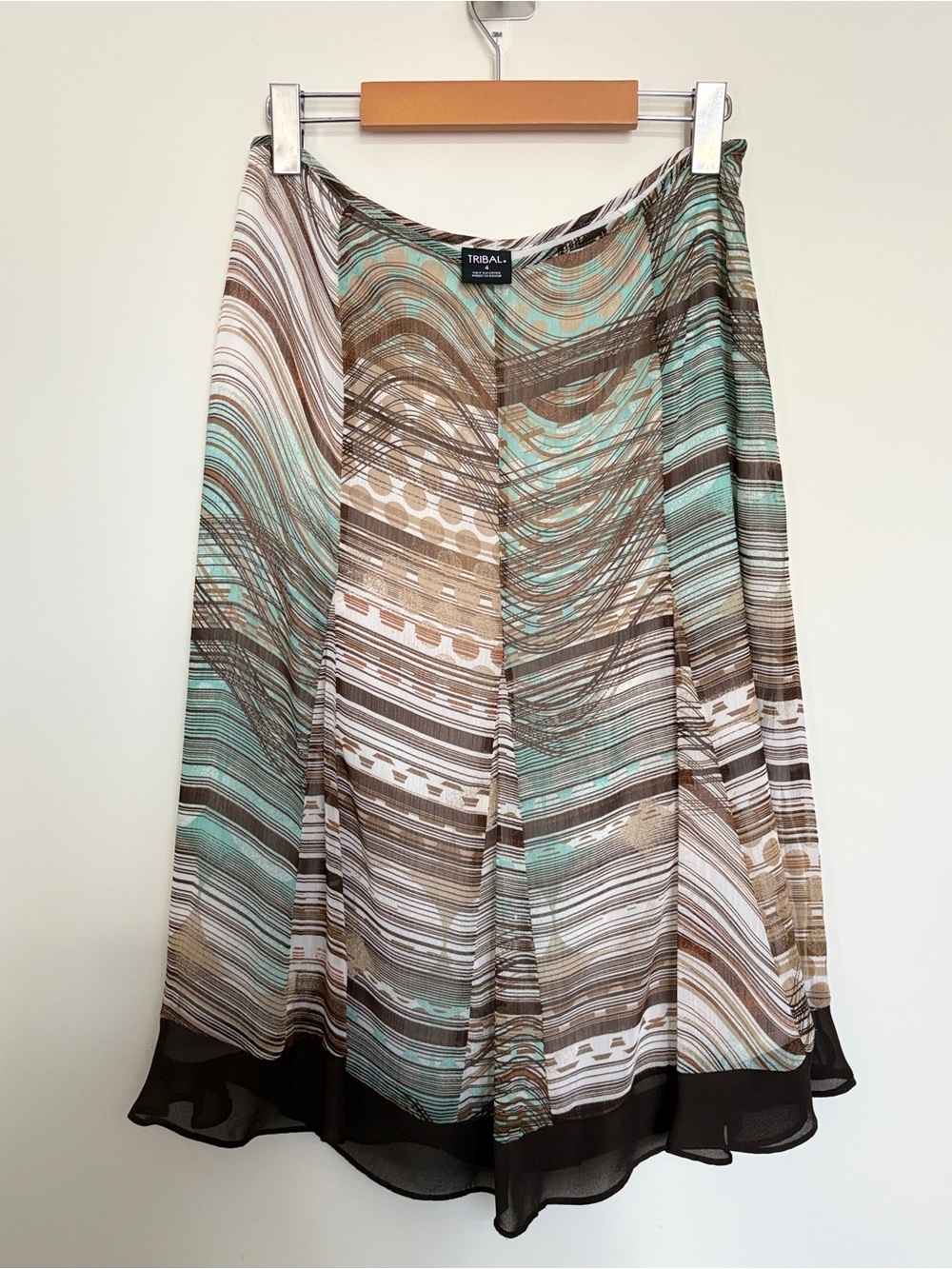 TRIBAL Abstract Chiffon A-Line Midi Skirt Size 4